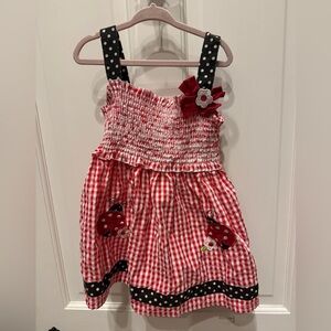 Samara 3T Girls Red White Blue Gingham Lady Bug Tank Top Sun Dress